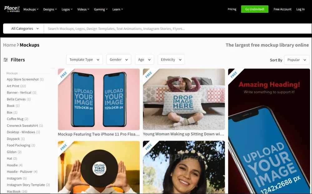 Website interface Placeit.webp
